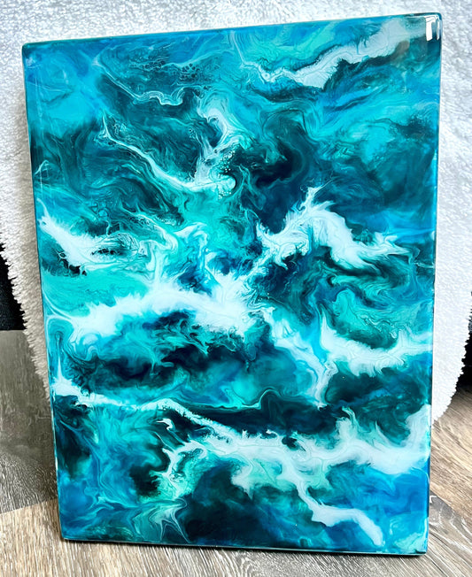 12" x 16" Stormy Sea Resin Painting - L.A. Resin Art