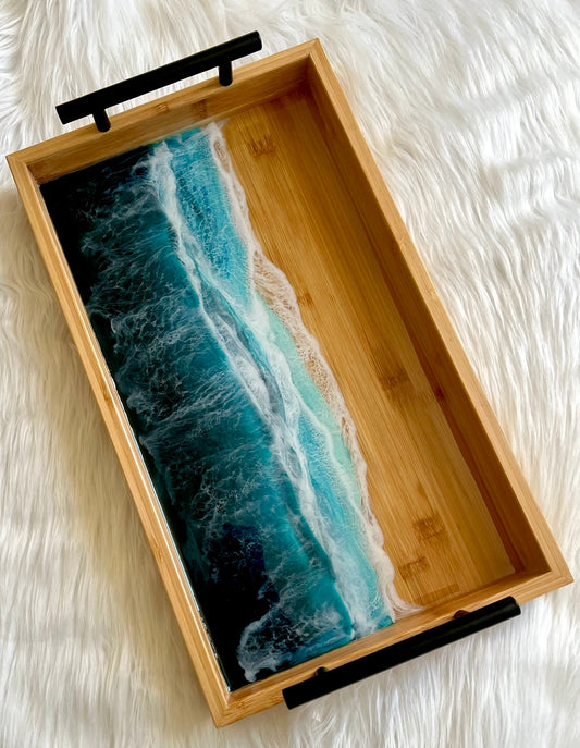 16.75" x 9.75" Resin Beach Waves Serving Tray