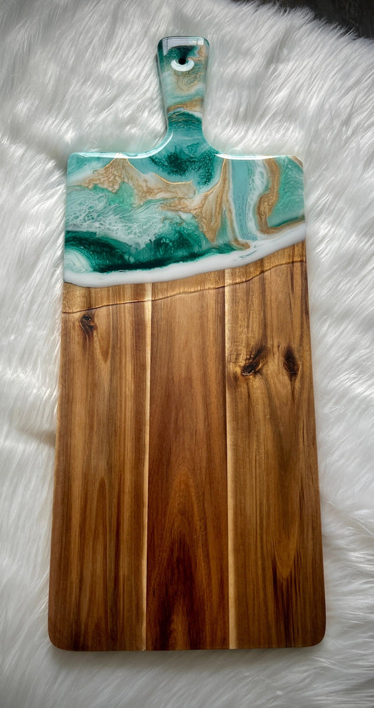 Green and gold resin painted charcuterie tray