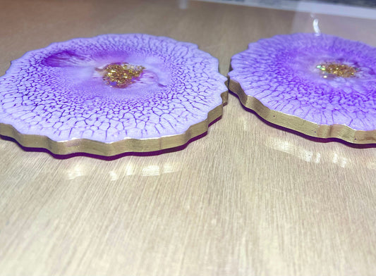 Lavender-Peal Agate-Shaped Casted Resin Coaster Set - L.A. Resin Art