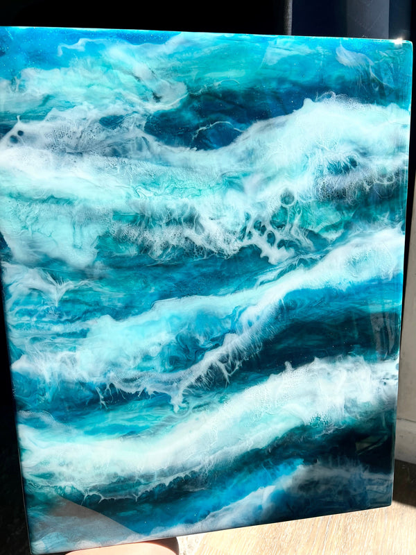 16" x 20" Ocean Waves Resin Painting on 1-1/2" deep Gesso Board - L.A. Resin Art