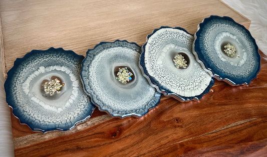 Blue-Grey Agate-Shaped Casted Resin Coaster Set