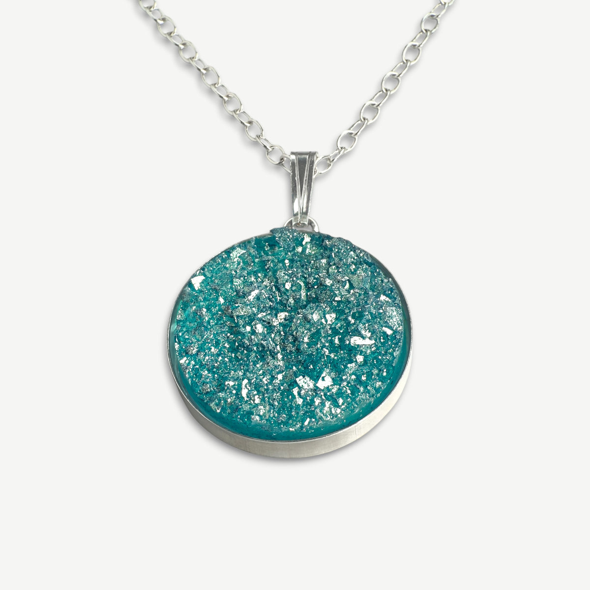 Aqua Blue Druzy Resin Necklace | Sterling Silver
