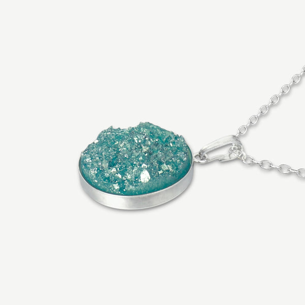 Aqua Blue Druzy Resin Necklace | Sterling Silver