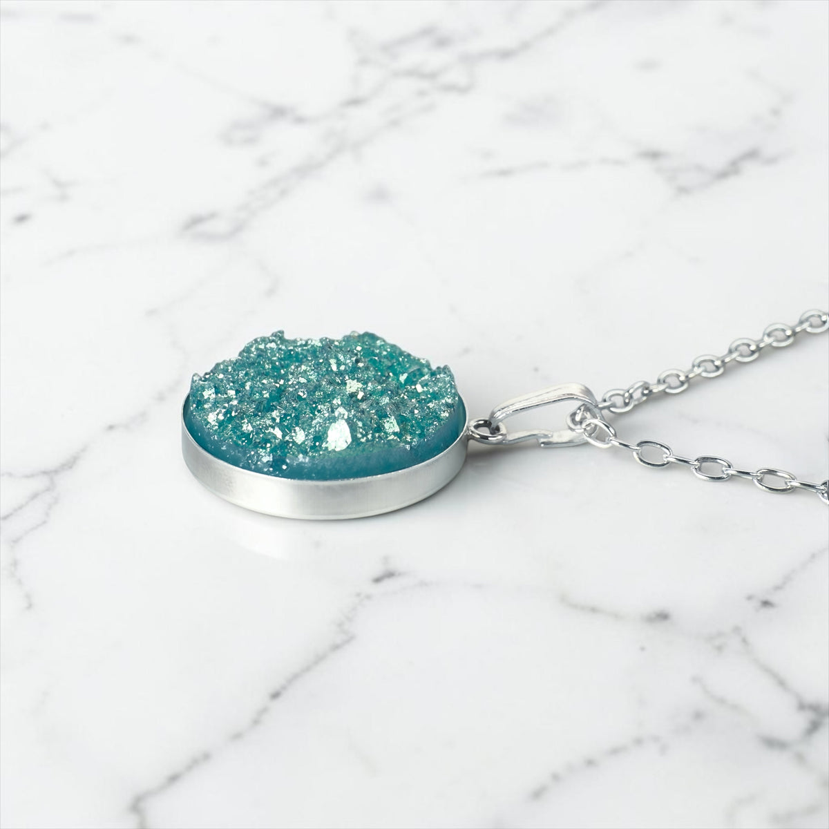 Aqua Blue Druzy Resin Necklace | Sterling Silver
