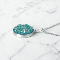 Aqua Blue Druzy Resin Necklace | Sterling Silver
