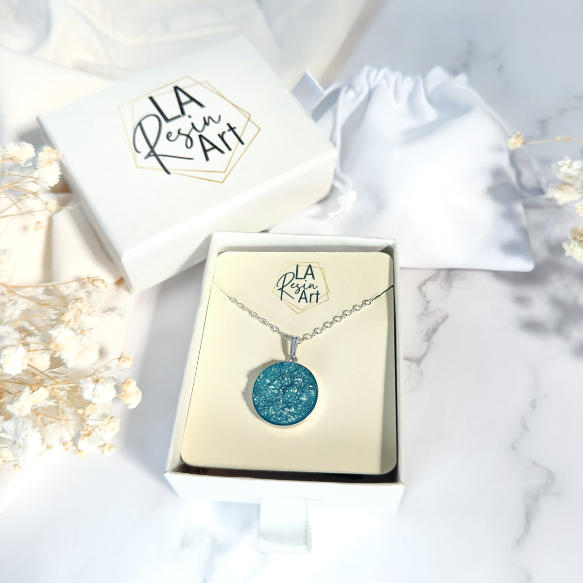 Aqua Blue Druzy Resin Necklace | Sterling Silver