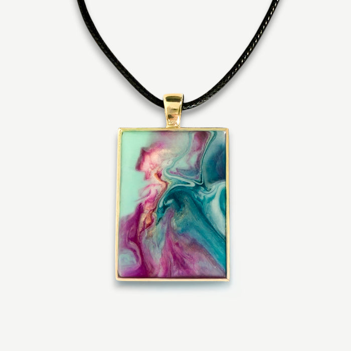 Aurora Bloom Resin Pendant Necklace | Black Cord