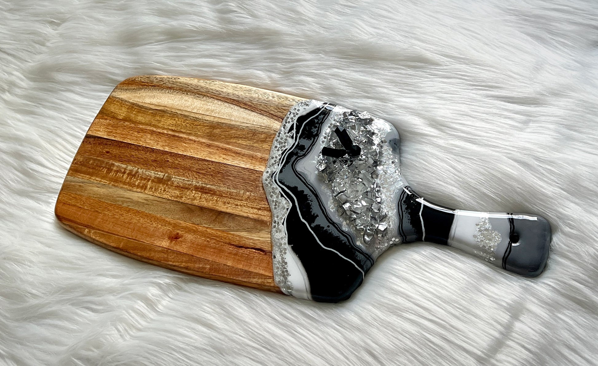 Black Obsidian Resin Geode Charcuterie Tray