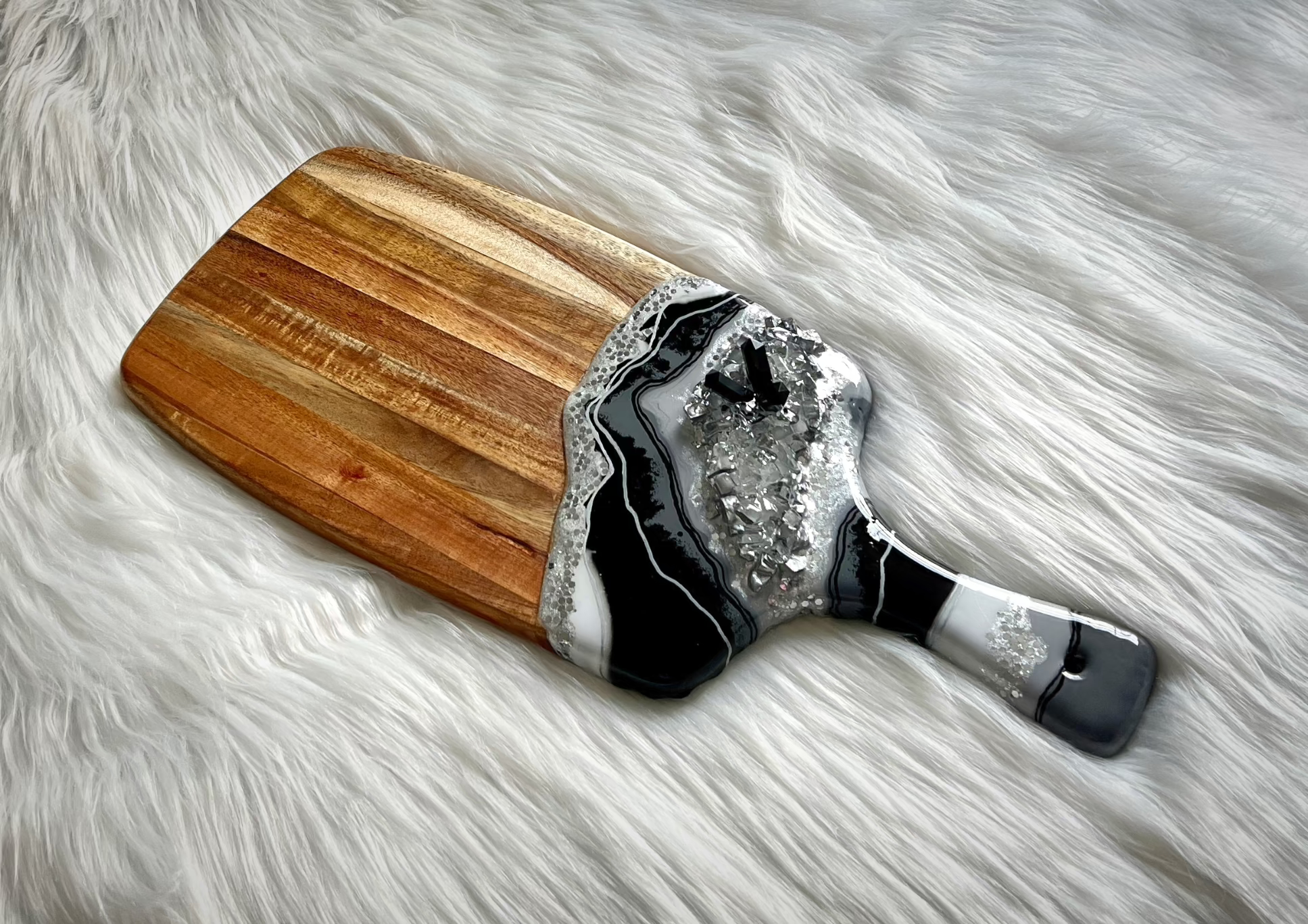 Black Obsidian Resin Geode Charcuterie Tray