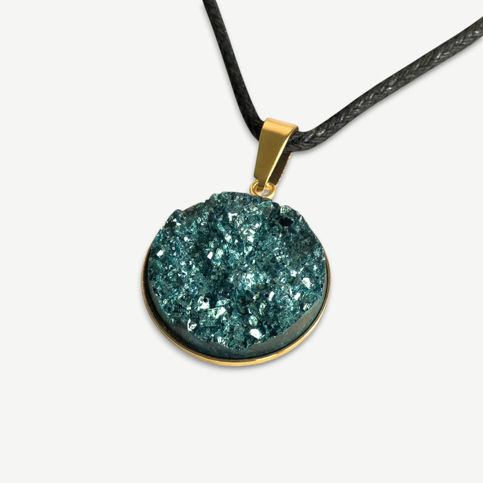 Deep Turquoise Druzy Necklace | Black Cord