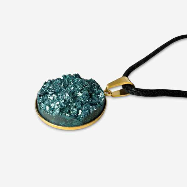 Deep Turquoise Druzy Necklace | Black Cord