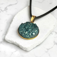 Deep Turquoise Druzy Necklace | Black Cord