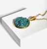 Deep Sea Green Resin Druzy Necklace- Gold Vermeil Chain