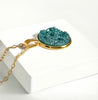 Deep Sea Green Resin Druzy Necklace- Gold Vermeil Chain