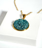 Deep Sea Green Resin Druzy Necklace- Gold Vermeil Chain