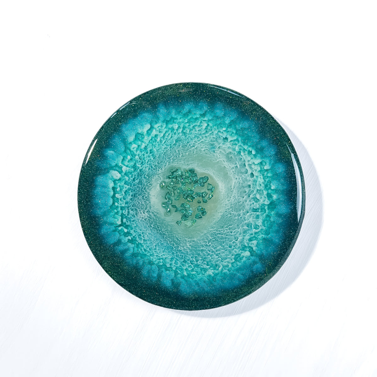 Emerald Tide Round Resin Coaster