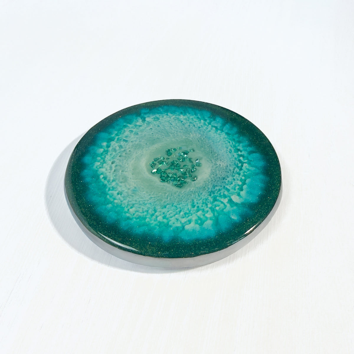 Emerald Tide Round Resin Coaster