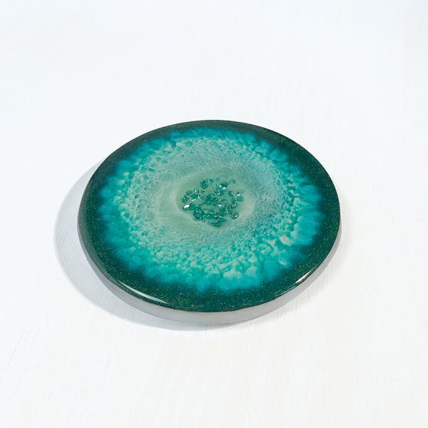 Emerald Tide Round Resin Coaster