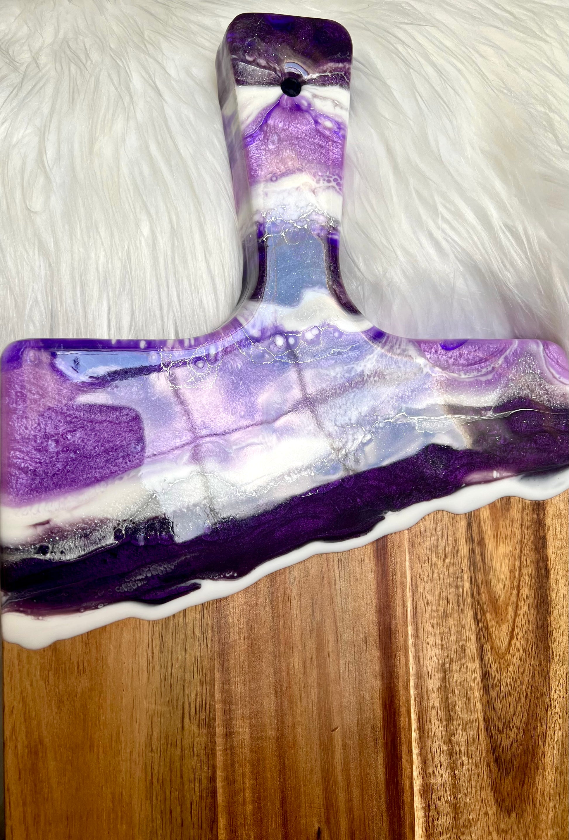 Purple and Silver Sparkle Resin-Painted Charcuterie Tray