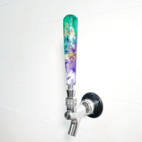 Decorative beer tap handle in green and purple marble design