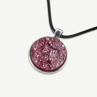 Frosted Raspberry Druzy Resin Necklace | Black Cord