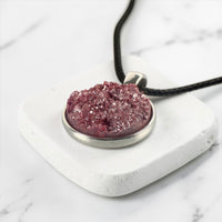 Frosted Raspberry Druzy Resin Necklace | Black Cord
