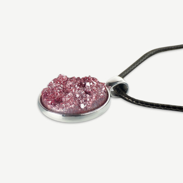 Frosted Raspberry Druzy Resin Necklace | Black Cord