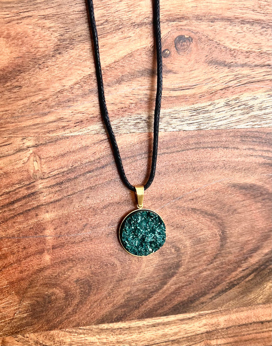 Deep Sea Green Druzy Resin Necklace | Gold