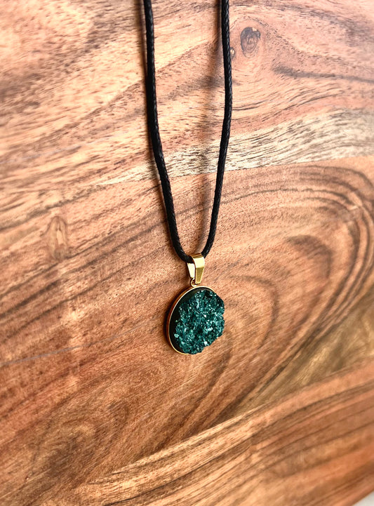 Deep Sea Green Druzy Resin Necklace | Gold