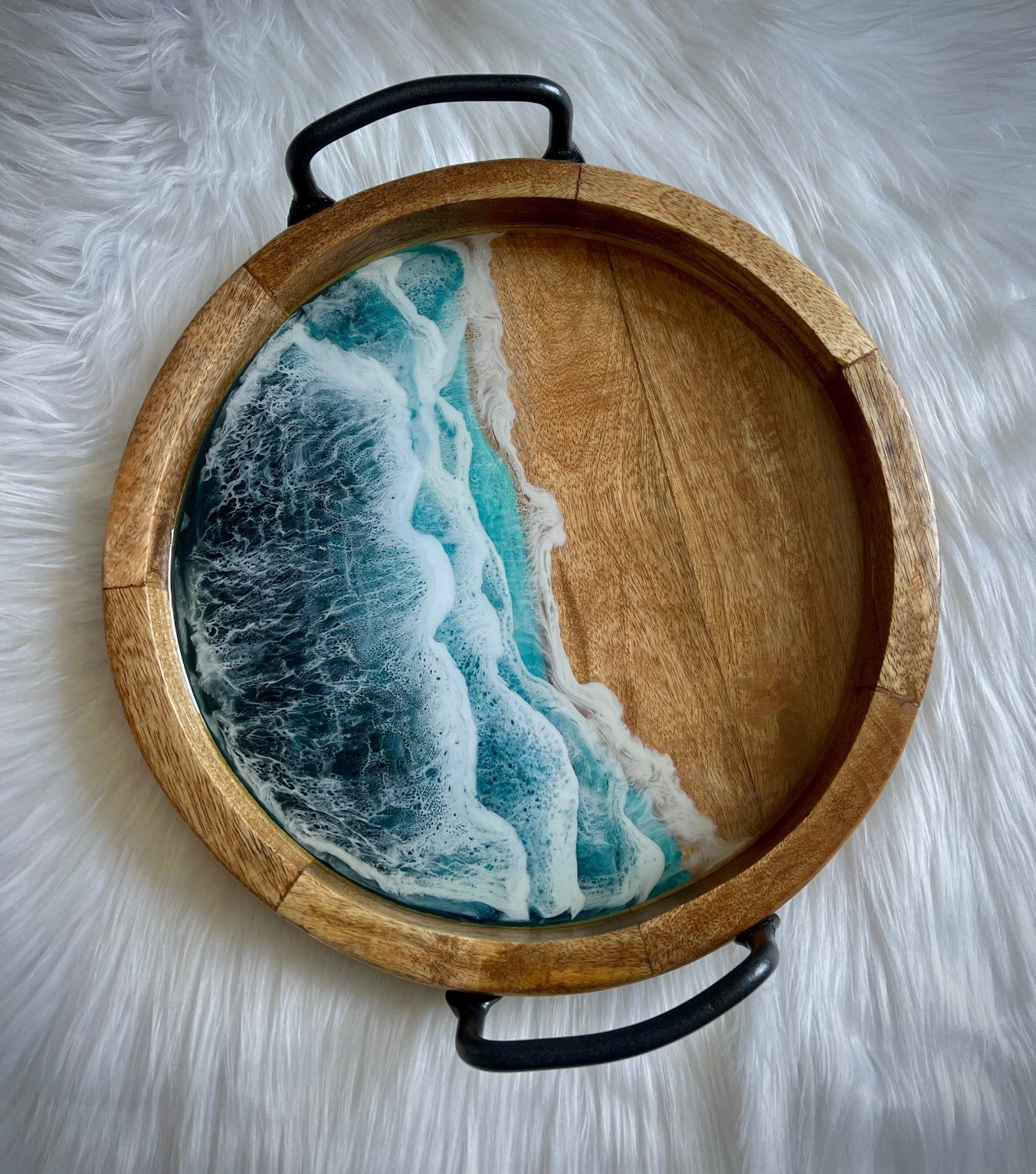 Resin Beach Waves Wooden Serving Tray