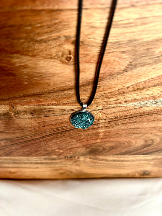 Deep Sea Green Druzy Resin Necklace | SIlver