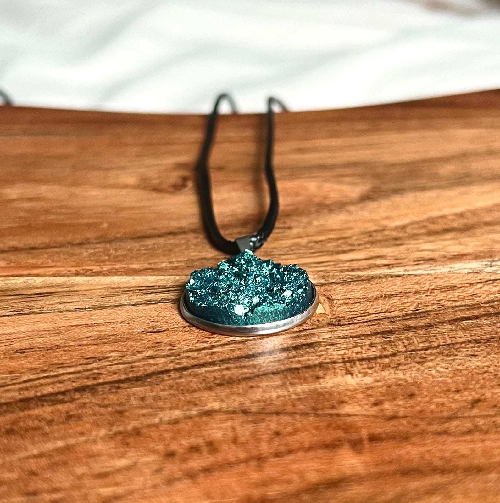 Deep Sea Green Druzy Resin Necklace | SIlver