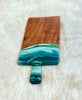 Shimmery Turquoise, Sage, and Green Resin-Painted Charcuterie Tray