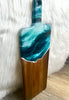 Shimmery Turquoise and Blue Resin-Painted Charcuterie Tray