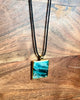 Turquoise, Sage, and Gold Square Resin Pendant Necklace