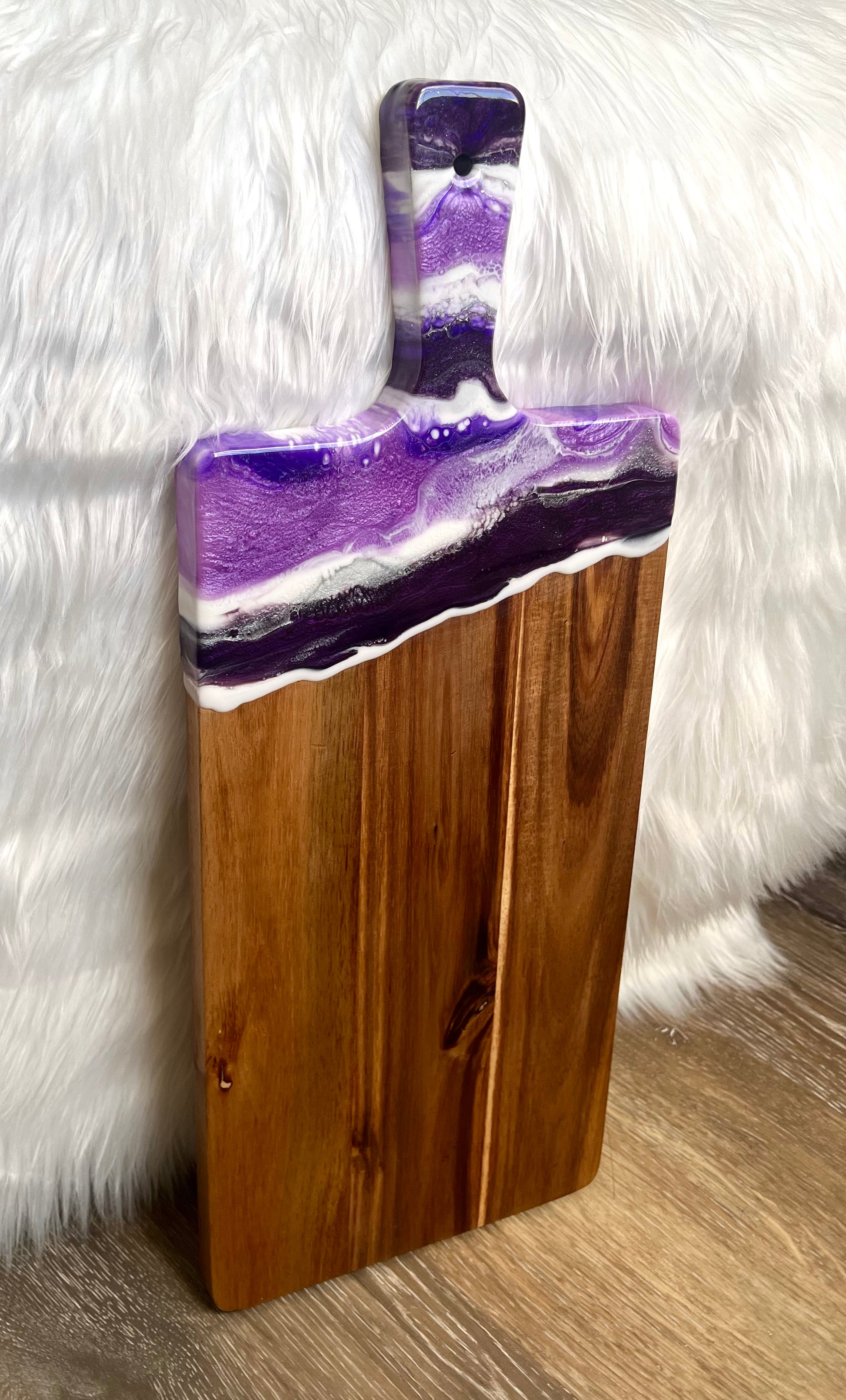 Purple and Silver Sparkle Resin-Painted Charcuterie Tray