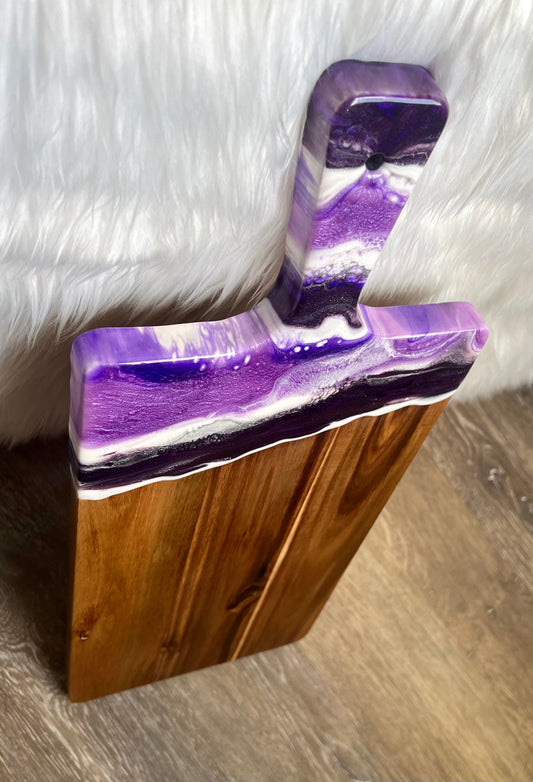 Purple and Silver Sparkle Resin-Painted Charcuterie Tray