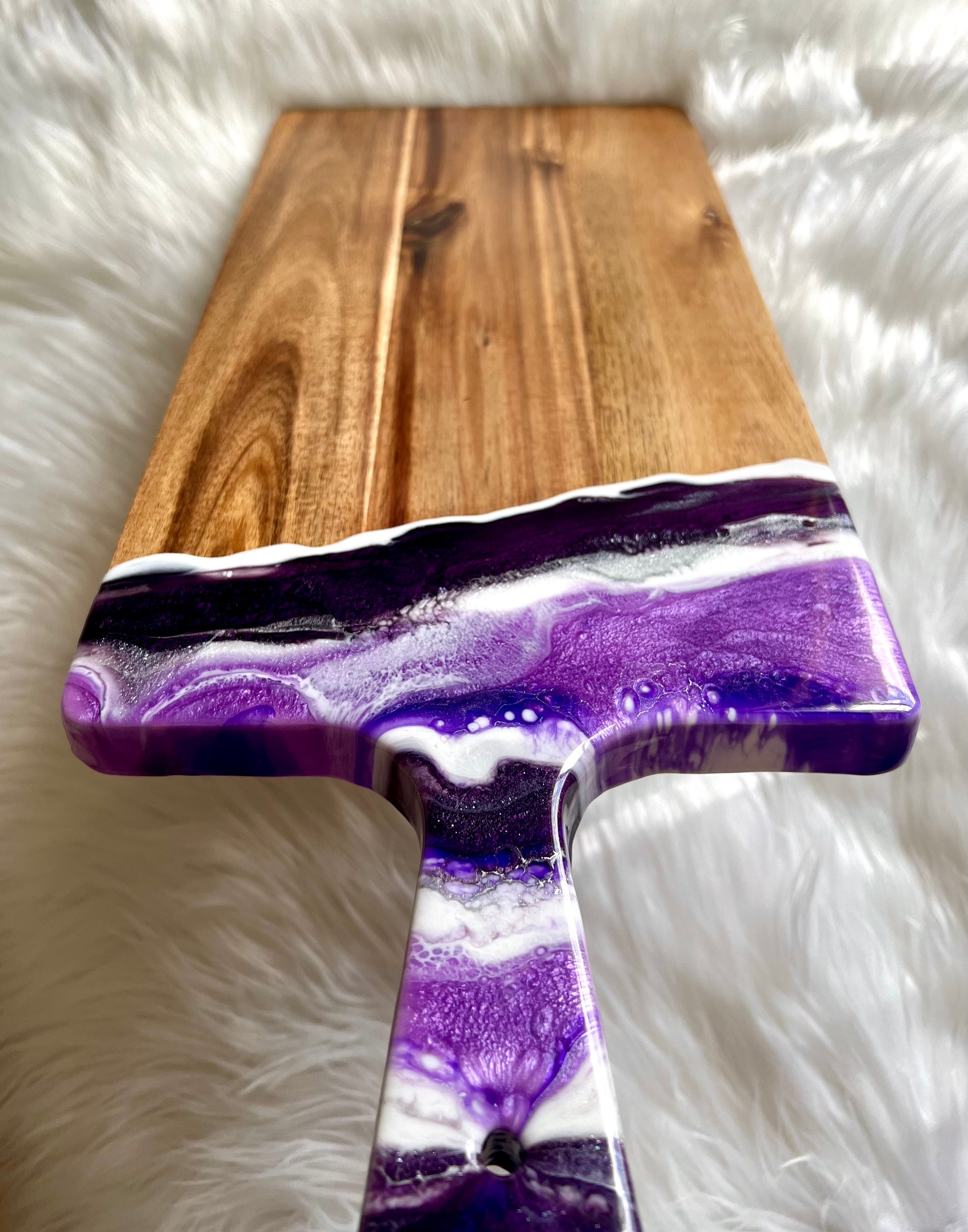 Purple and Silver Sparkle Resin-Painted Charcuterie Tray