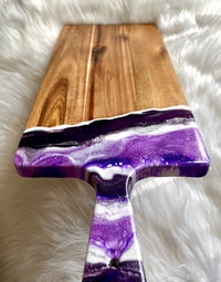 Purple and Silver Sparkle Resin-Painted Charcuterie Tray