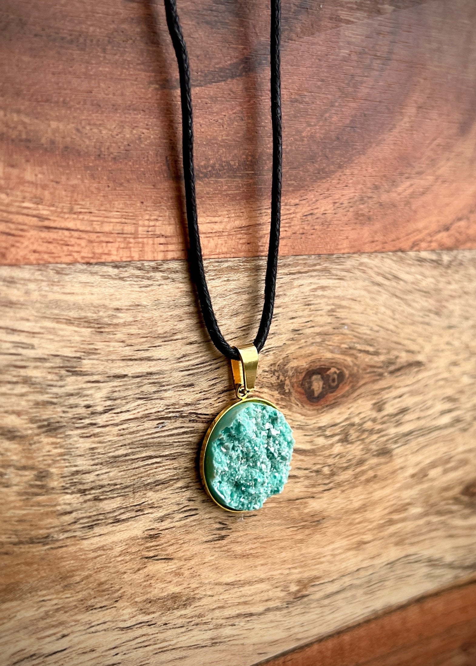 Light Teal Resin Druzy Necklace | Gold