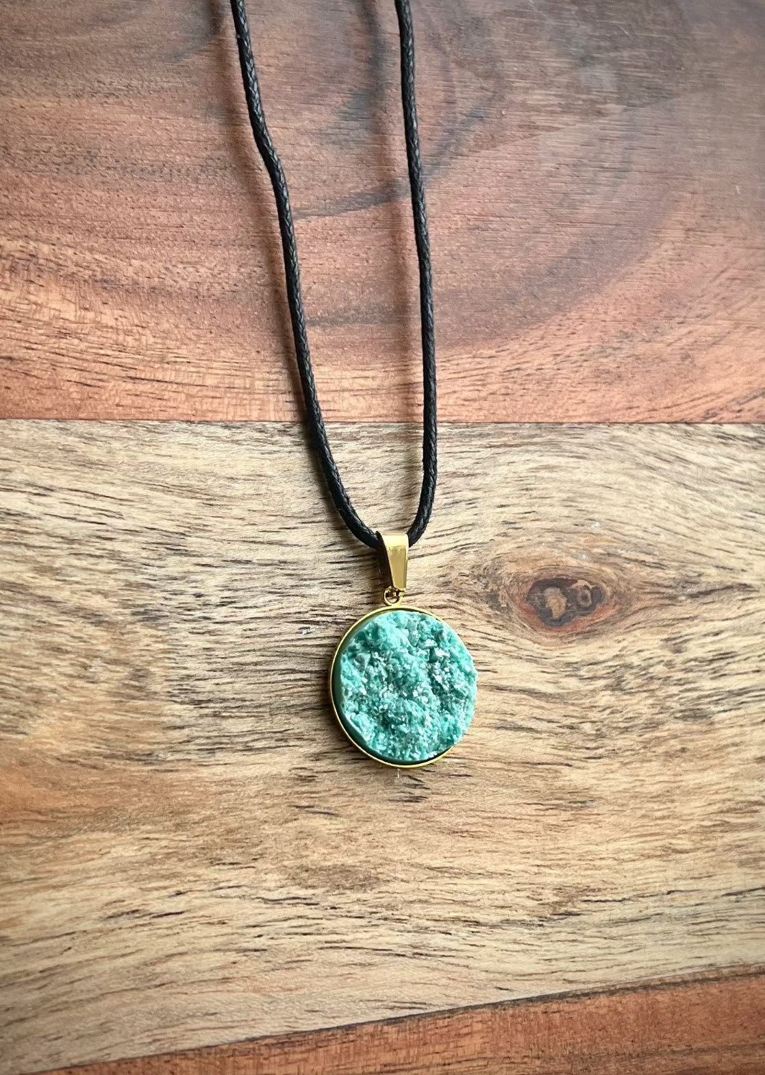 Light Teal Resin Druzy Necklace | Gold