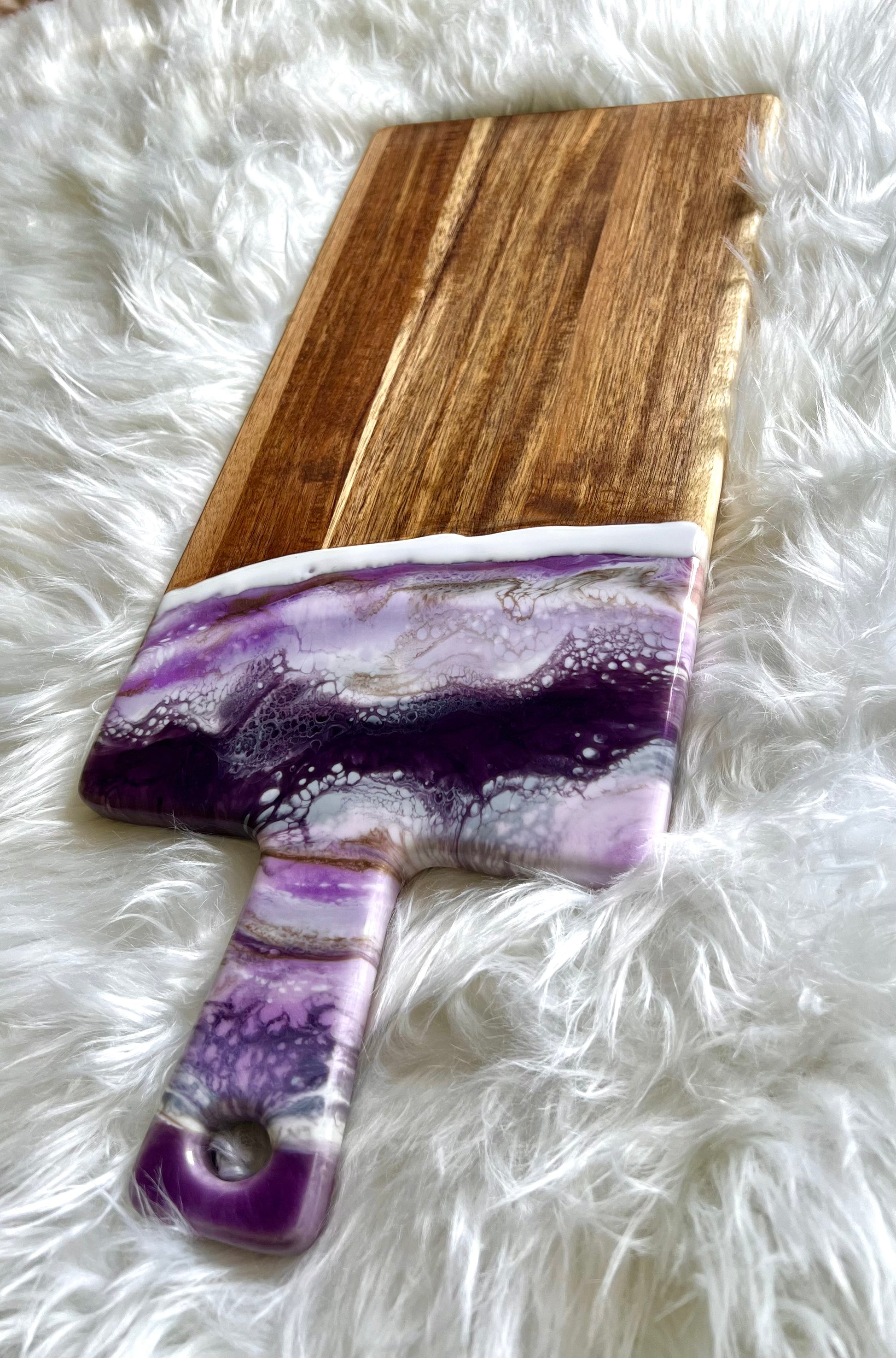 Purple and Gold Resin-Painted Charcuterie Tray