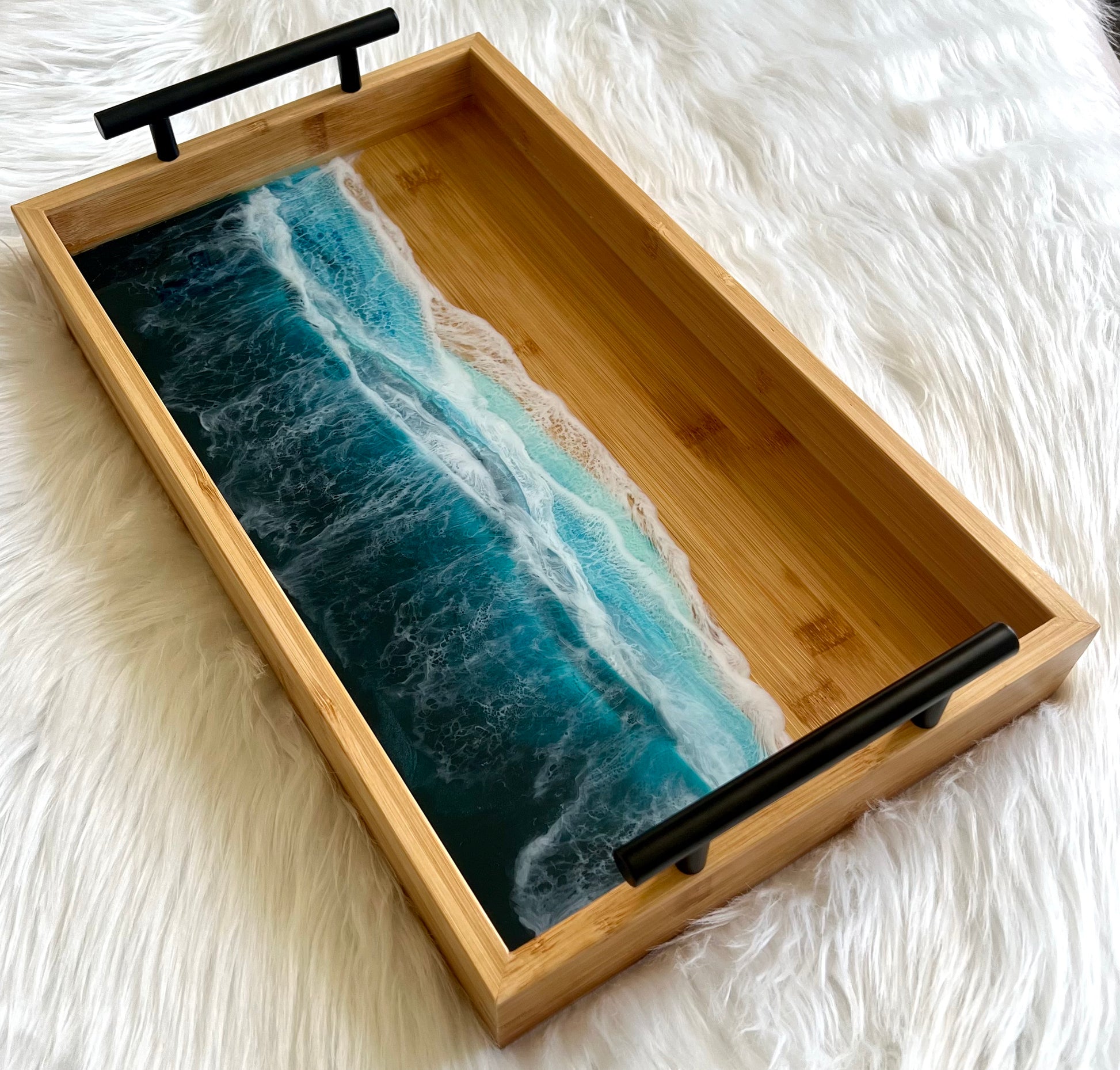 16.75" x 9.75" Resin Beach Waves Serving Tray