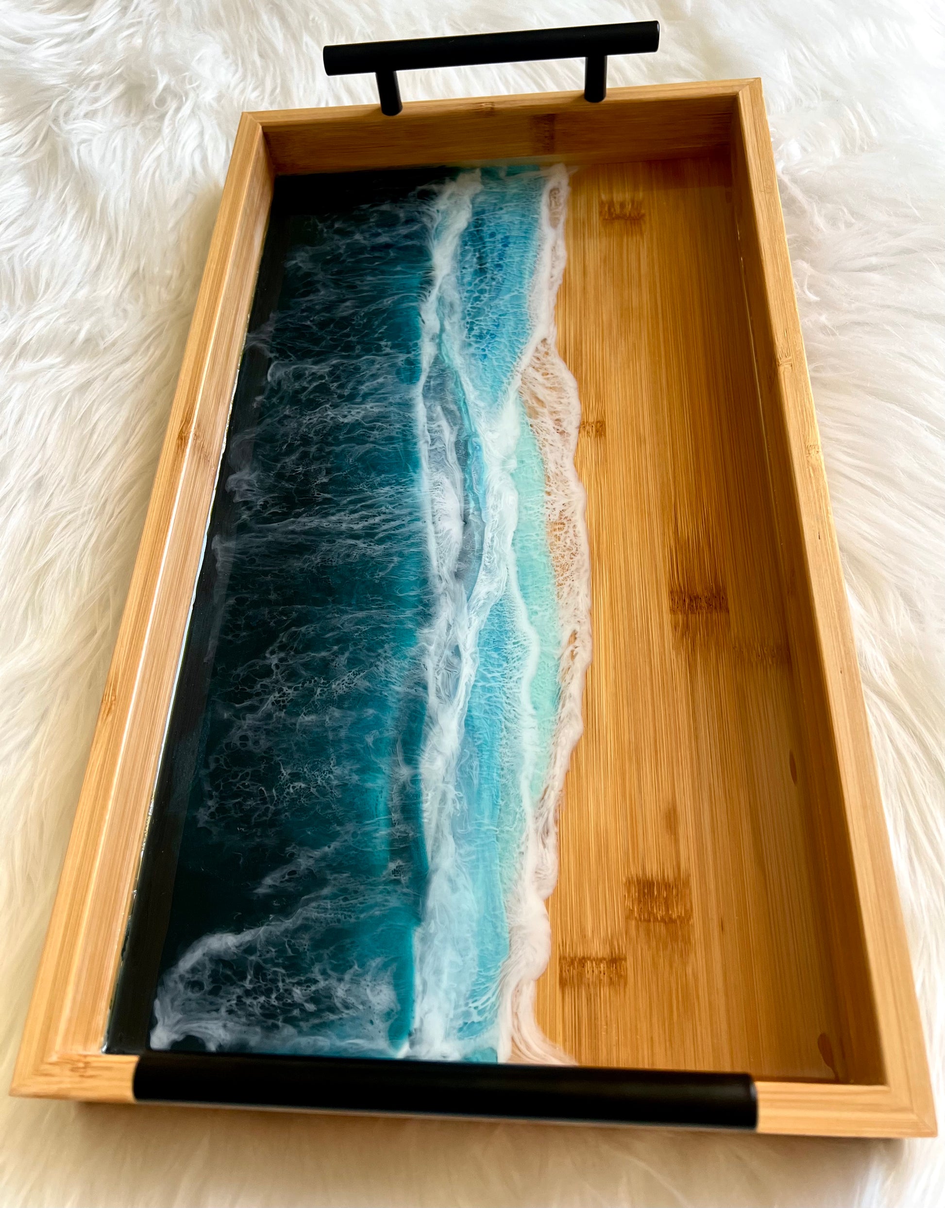 16.75" x 9.75" Resin Beach Waves Serving Tray