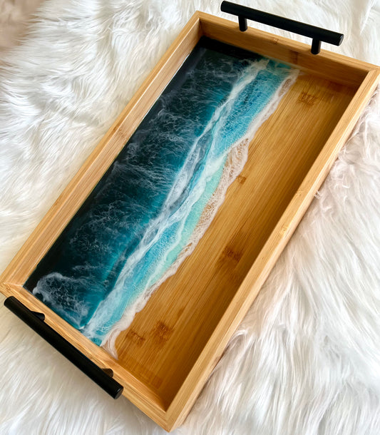 16.75" x 9.75" Resin Beach Waves Serving Tray