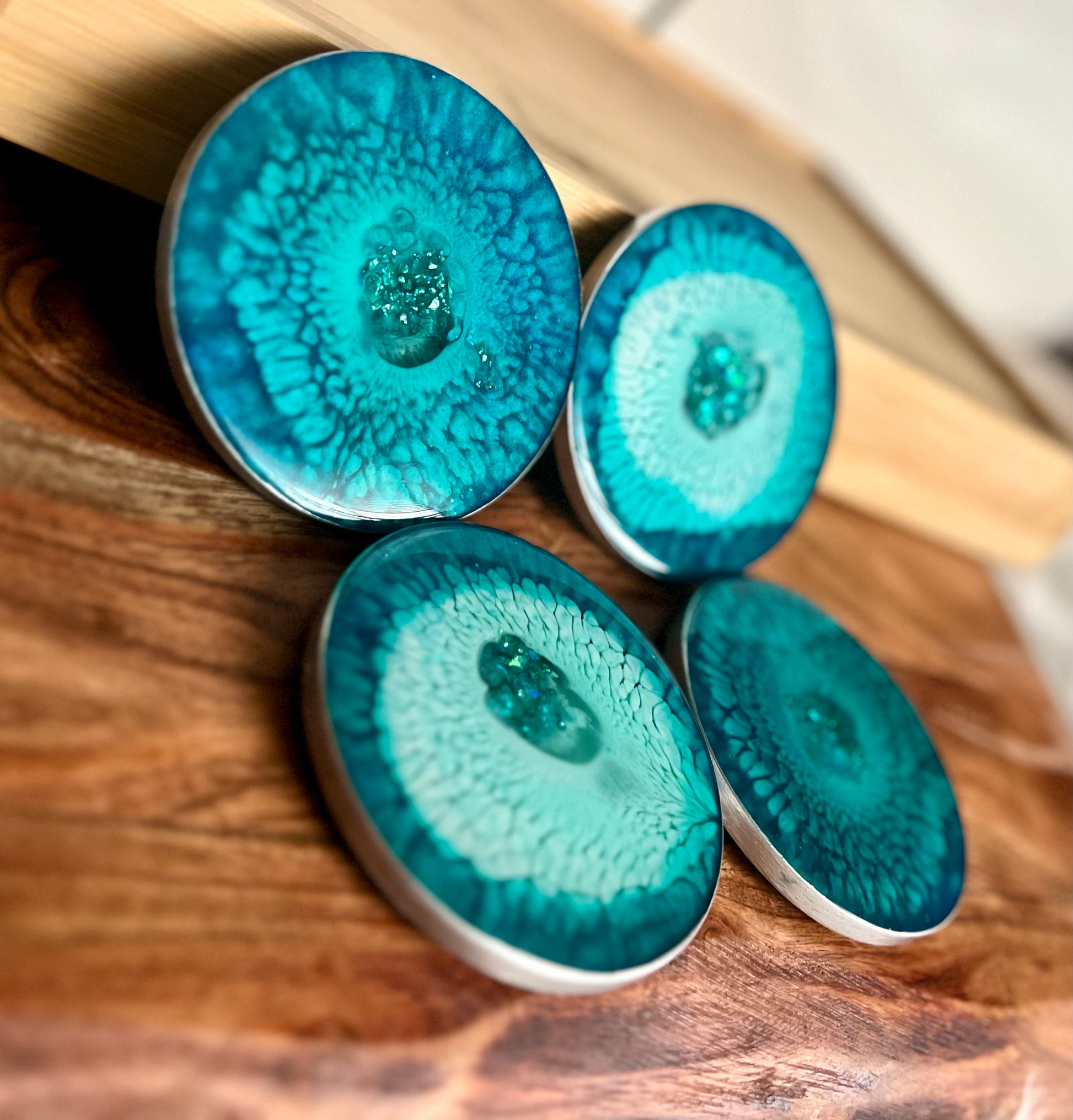 Turquoise and Teal Casted Round Resin Coaster Set