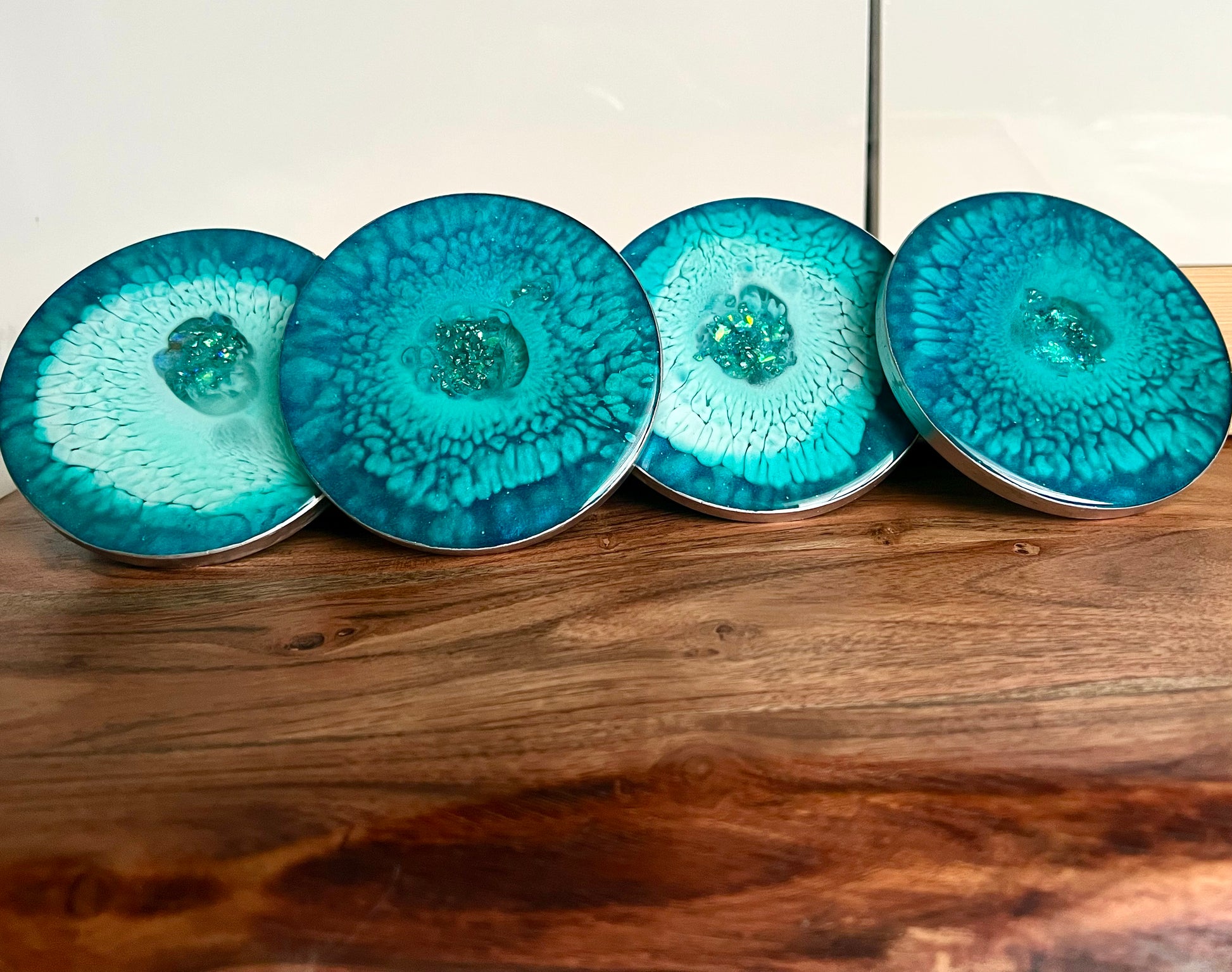 Turquoise and Teal Casted Round Resin Coaster Set