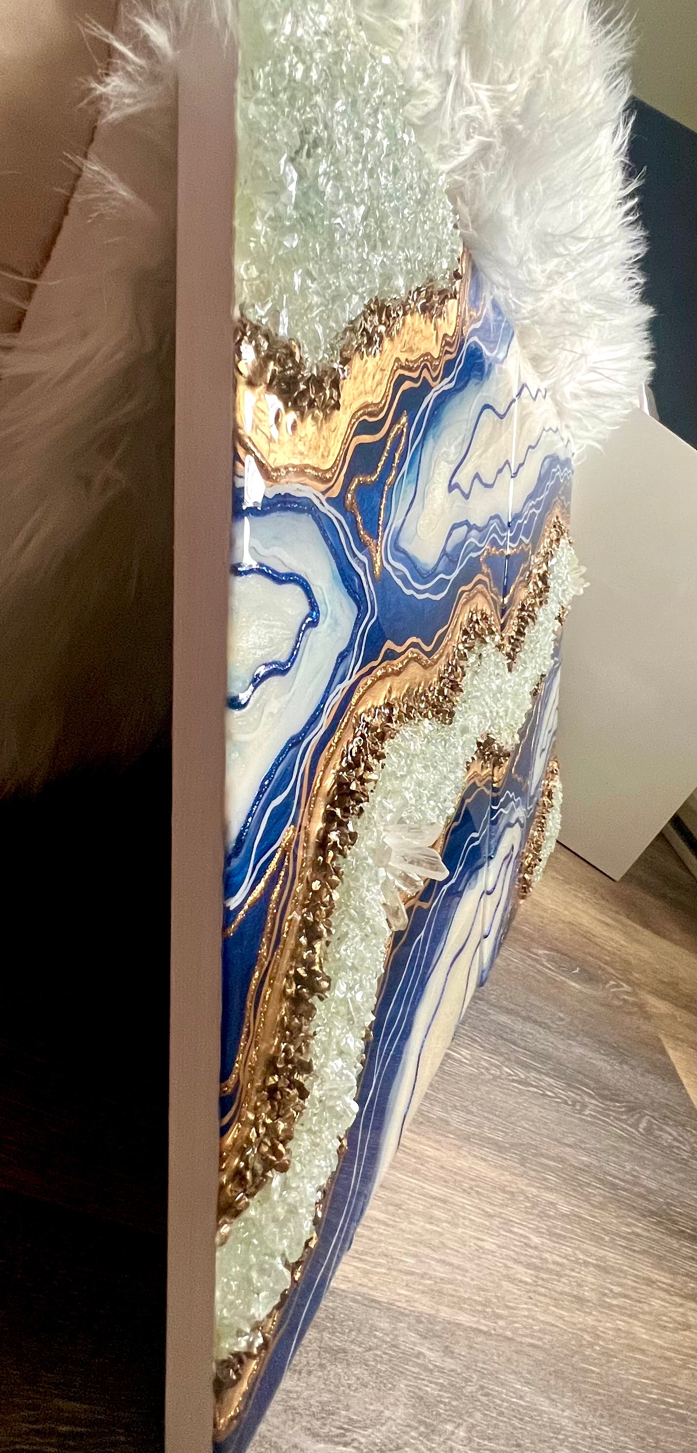 2 Piece Royal Blue Resin Geode Painting- 16