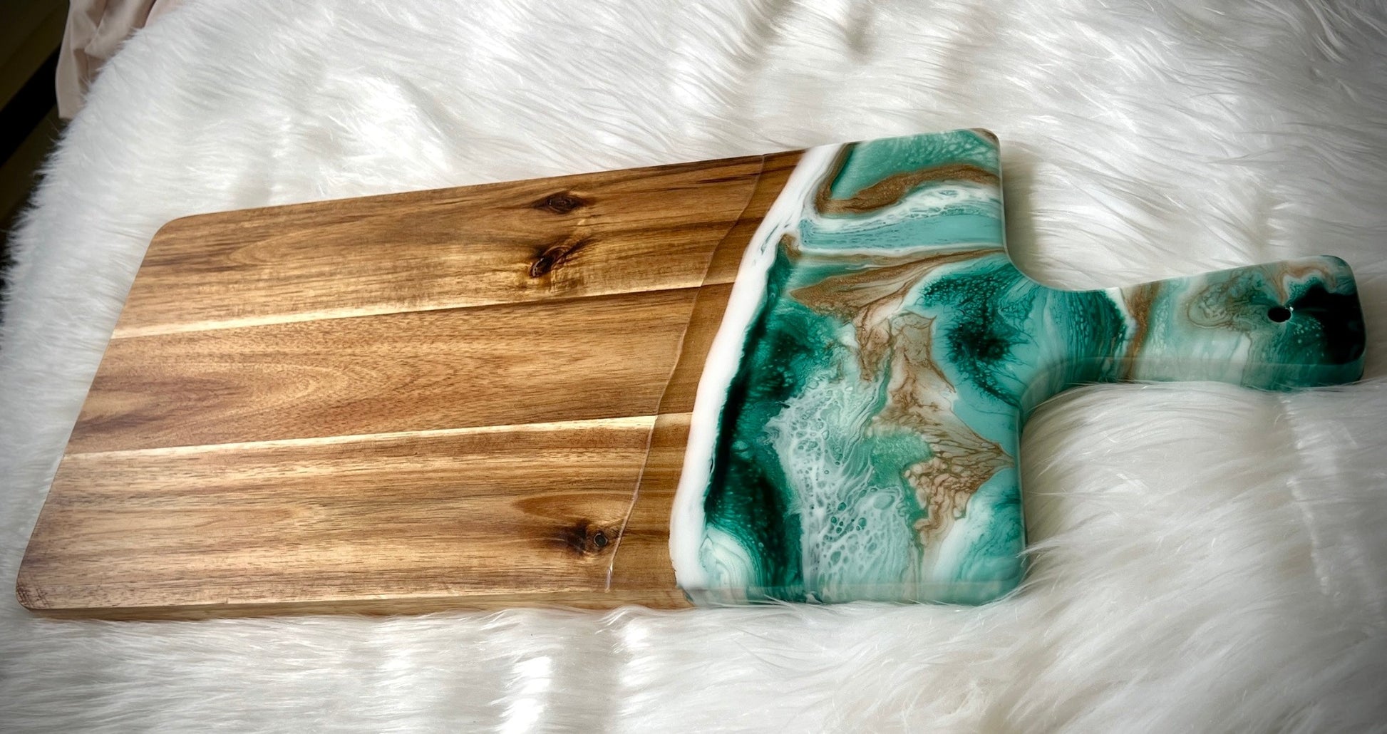 Deep Turqoise Green, Sage, and Emerald Green Resin Charcuterie Tray